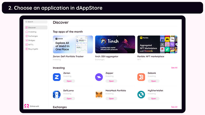2. Choose an application in dAppStore